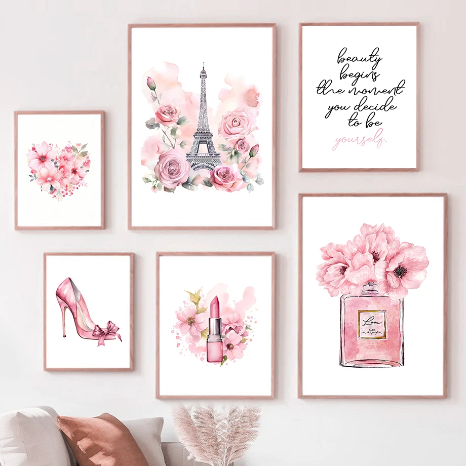 Paris Fashion Art Poster Pink  - Fragrance Home Decor のレビューと価格