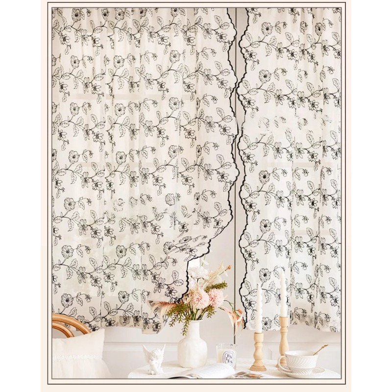 French Retro Lace Gauze Curtai - Home Fragrance In French のレビューと価格